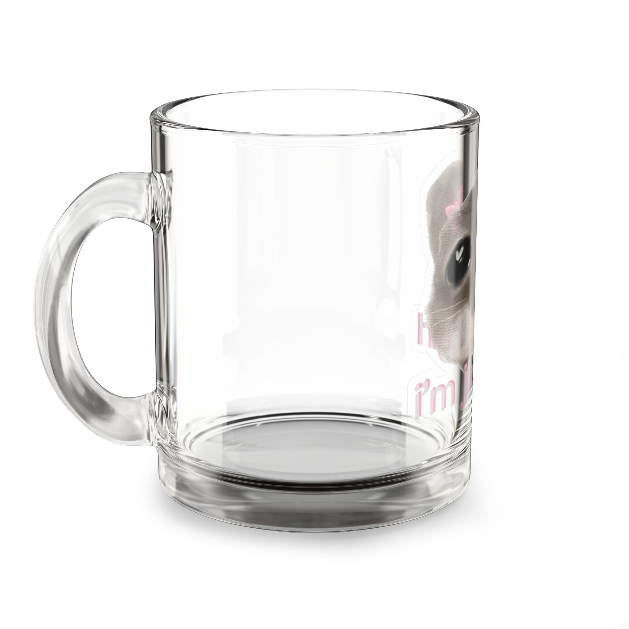 Glass Mug — Cute Sad Kitty with Pink Bow "I'm Not a Girl" (10 oz)