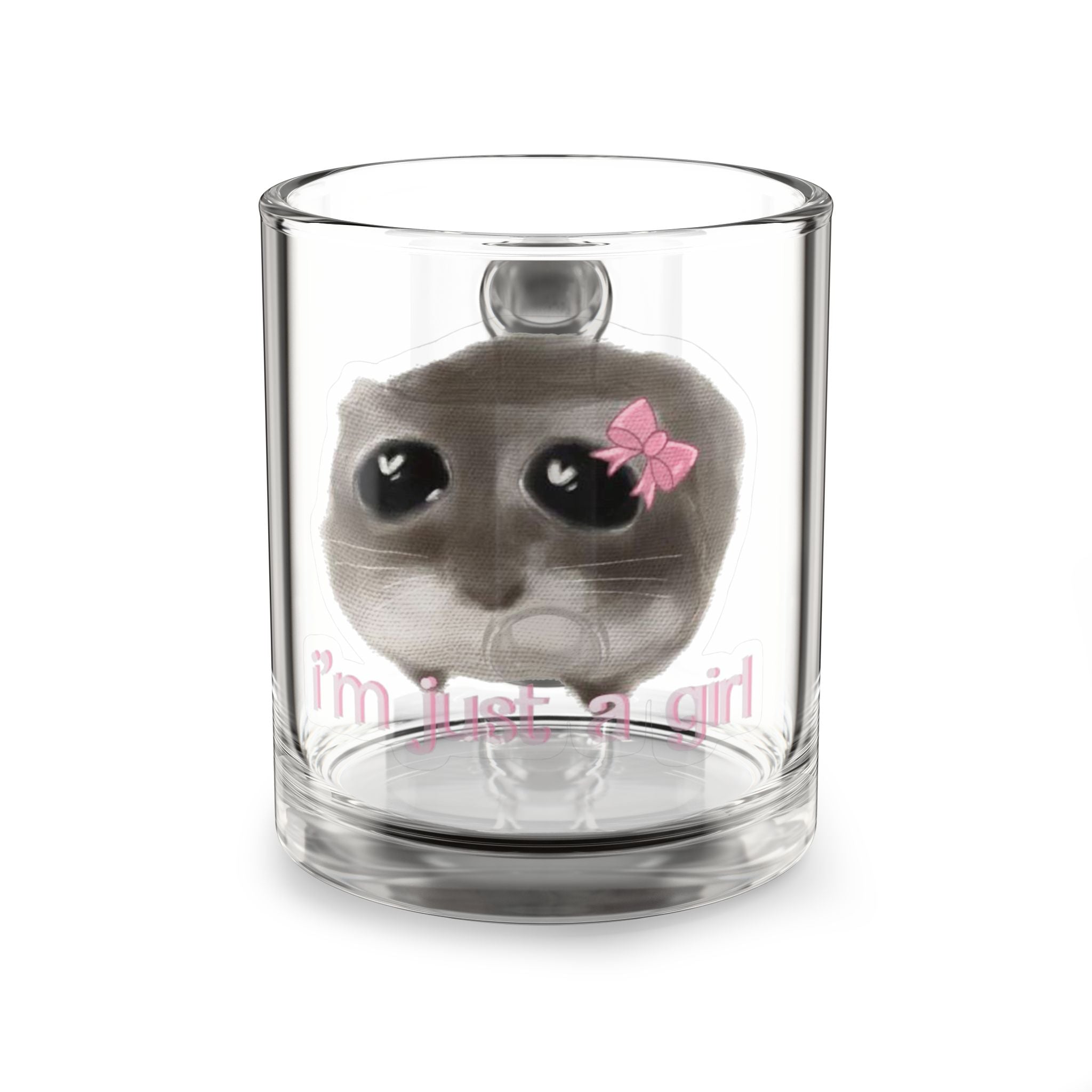 Glass Mug — Cute Sad Kitty with Pink Bow "I'm Not a Girl" (10 oz)